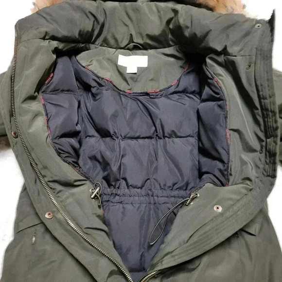 Michael Kors Knee Length Insulated Parka Jacket Coat Olive Green Racoon Hood Fur - Picture 10 of 13